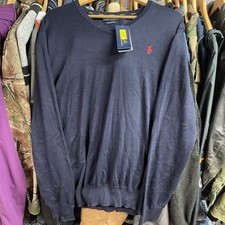 Men's Polo Ralph Lauren V-Neck Sweater Large L Navy Blue NEW Pima Cotton NICE