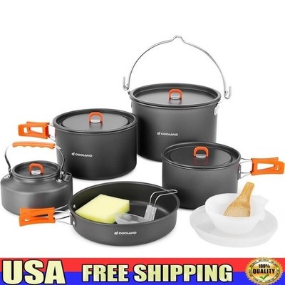 18pcs Camping Cookware Set Pot Pan Kettle Plates Bowls Outdoor Cooking New