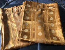 Vintage Pair of Gold Tone Dotted Glossy Satinee Curtains Fabric/Material 48X59in