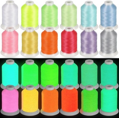 12 Colors Glow in The Dark Embroidery Thread Colorful Multiple 