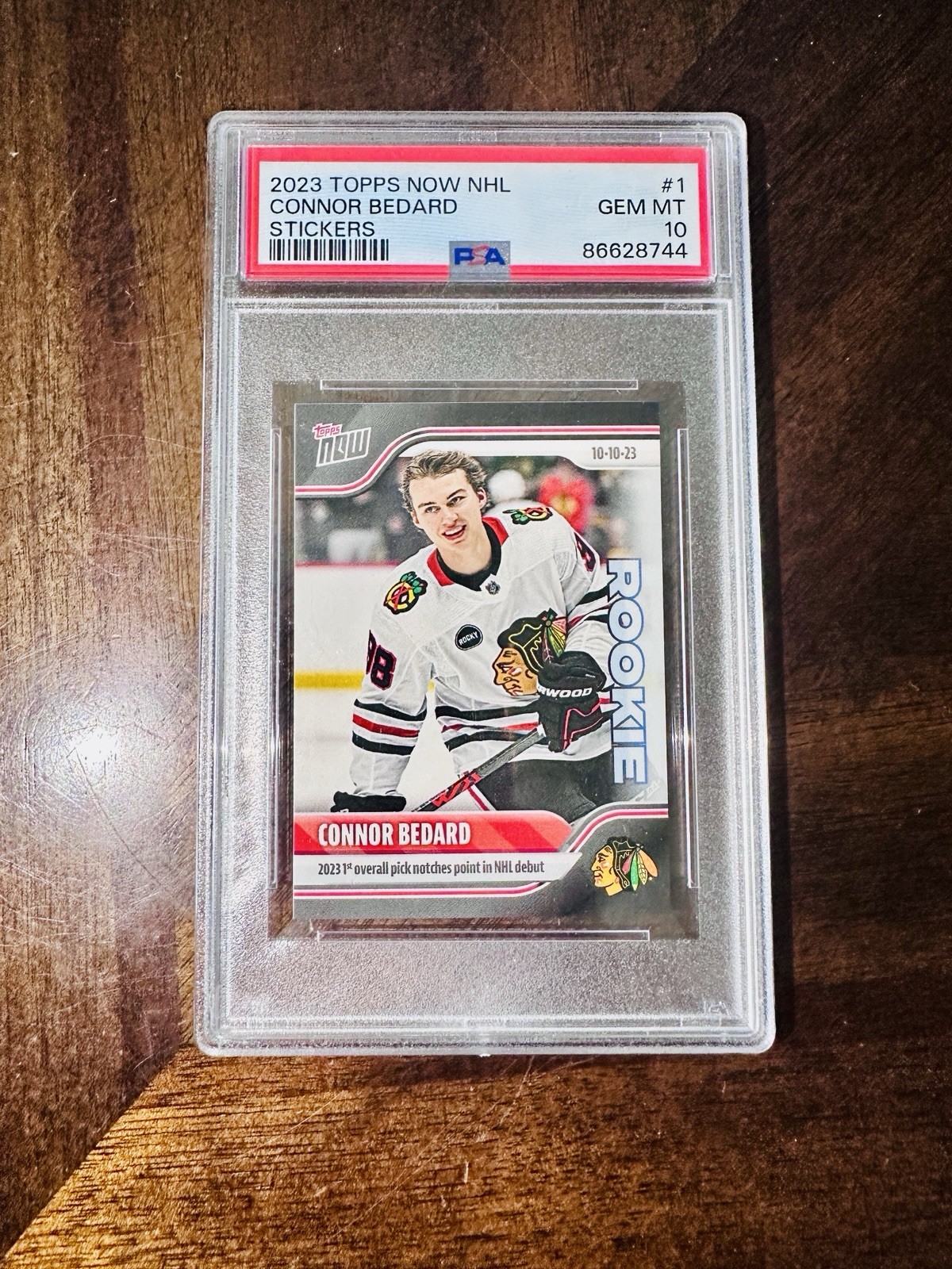 2024 Connor Bedard RC PSA 10 Rookie #1 Topps Now NHL stickers view 1