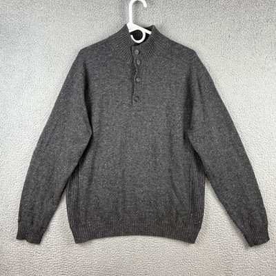 Neiman Marcus Cashmere Sweater Mens Large Gray Donegal Fleck Button Mock Neck L