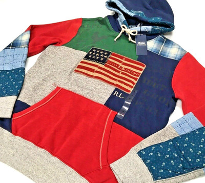 Polo Ralph Lauren Colorblocked US Flag Patchwork Fleece 911 Sweatshirt Hoodie