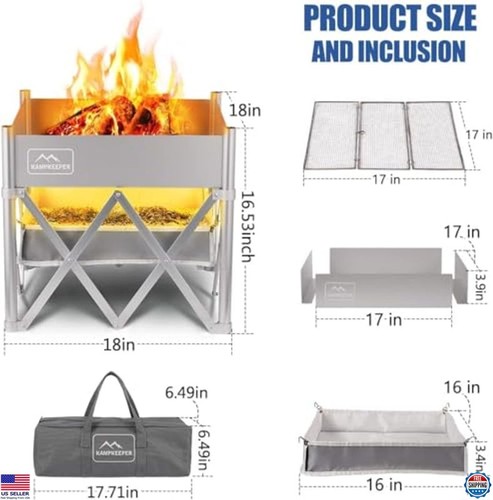 Mesa Fogata Portátil 18", Acero Inoxidable, Plegable, Protector Térmico - Imagen 2 de 7