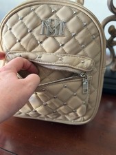 Badgley Mischka Mini Studded Backpack Buff Beige Quilted Faux Leather BMB NWT