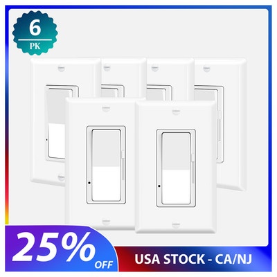 Dimmer Light Switch 3-Way Neutral Wire LED/CFL Not Required with Plate ETL 6Pack