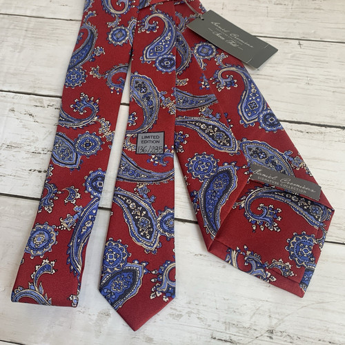 DANIEL CREMIEUX Seven Fold 100% Silk Tie Mens Paisley Handmade Italy NWT Red - Picture 4 of 16