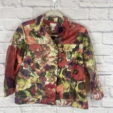 Chico s Artsy Floral Shimmer Linen Blend Lightweight Jacket Size M Boho
