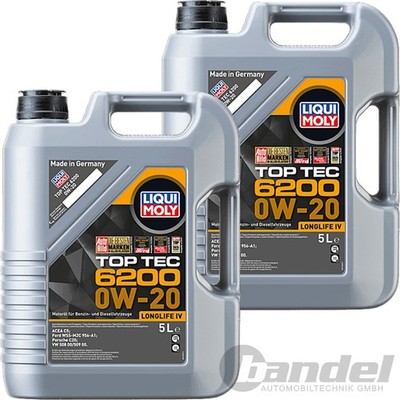 2x5L LIQUI MOLY MOTORÖL TOP TEC 6200 0W-20 passend für VW 508/509.00 ACEA C5