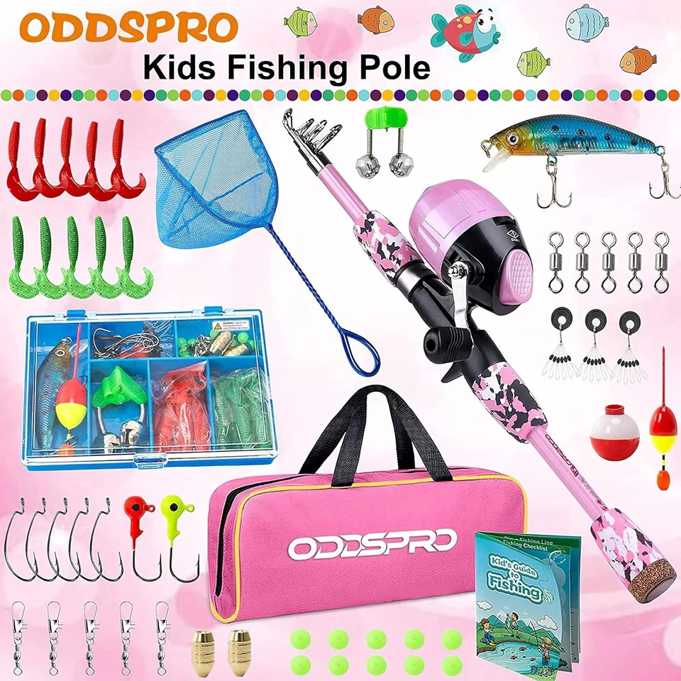 Kids Fishing Pole & Reel Combo Kit in Pink - 3 Size Options for Young Anglers - Image 4 of 4