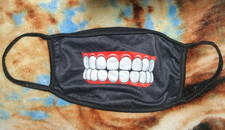 Black Fabric Reusable Face Mask Teeth Graphic Halloween Costume One Size