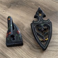 Miniature Antique Decorative Metal Iron, Painted Black/Multicolor, Trivet Stand