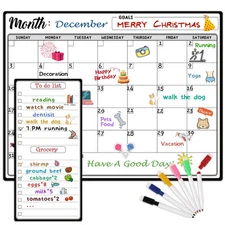Magnetic Dry Erase Calendar Shopping List Board with 6 Colorful Markers
