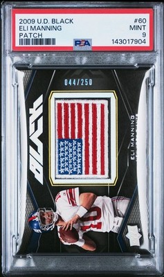 ELI MANNING 2009 Upper Deck Black USA Flag Patch #60 - Serial #044/250 PSA 9
