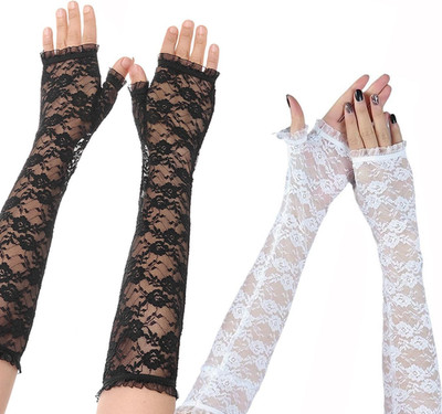 2 Paare Lange Fingerlose Spitzenhandschuhe Für Damen, Lace Gloves Ellenbogenläng