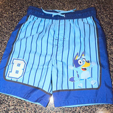 Bluey Boys Blue Striped Swim Trunks Shorts 4T Elastic Waist Drawstring