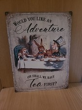 Rare Highly Collctible Alice In Wonderland Metal Wall Sign Plaque Vintage Style.