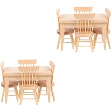  2 Sets Miniature Dining Table Chair Model Mini House Furniture Model Mini Doll