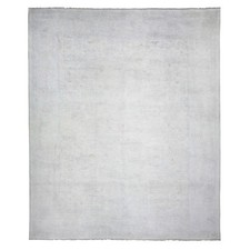 12'x14'3" Feather White Hand Knotted Peshawar Washed Out Oversized Rug R74971
