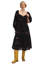 Urban Outfitters Kimchi Blue Fiona Embroidered Midi Dress Black Small NWT