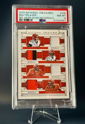 Joe Burrow Ja'Marr Chase 2025 National Treasures Quad Patch /99 PSA 8