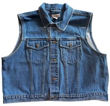 Vintage Great Land Trading Co Large Blue Denim Jean Vest Button Close Pockets
