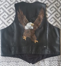 Pioneer Wear Vintage Biker Lederweste Gr. L - handbemalter Adler  Rarität USA