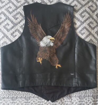 Pioneer Wear Vintage Biker Lederweste Gr. L - handbemalter Adler  Rarität USA