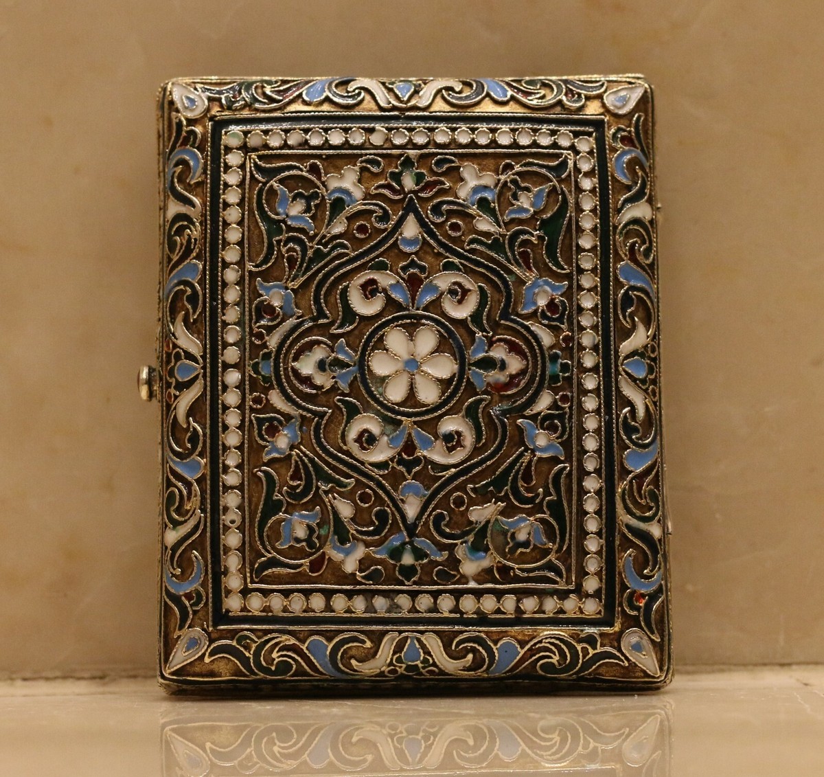 russian enamel cigarette case museum antique Russian Imperial cloisonne Enamel Cigarette Case Snuff Box  marked