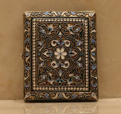 antique enamel cigarette case museum antique Russian Imperial cloisonne Enamel Cigarette Case Snuff Box  marked