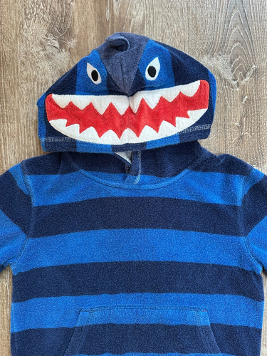 Mini Boden Boys, Size 6-7 Toweling Hoodie Swim Cover Up, Blue Stripe SHARK - Picture 2 of 5