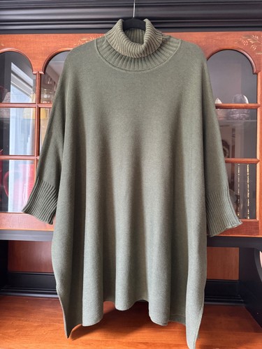 Peruvian Connection Pima Cotton Turtleneck Sweater Poncho Dark Olive Green XL - Picture 5 of 11