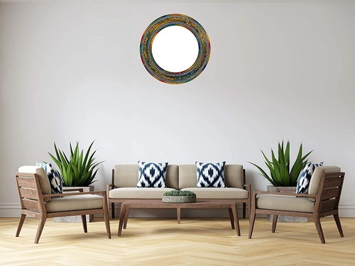 Zorigs - Handcrafted Autumn Green and Red Mosaic Mirror, 24" Round Wall Mirror - Picture 4 of 5