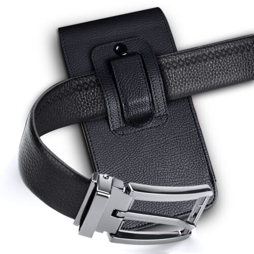 Black Vertical Leather Holster Belt Clip Case Cover For Apple iPhone 16 Plus - Picture 8 of 16
