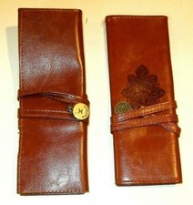 Two Genuine Red Leather Foldable Leather Wrapped With Charm Pencil Cases - NEW