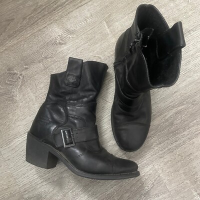 Harley Davidson Boulder Mid Zip Black Leather Motorcycle Boots Womens Sz 9 Heel