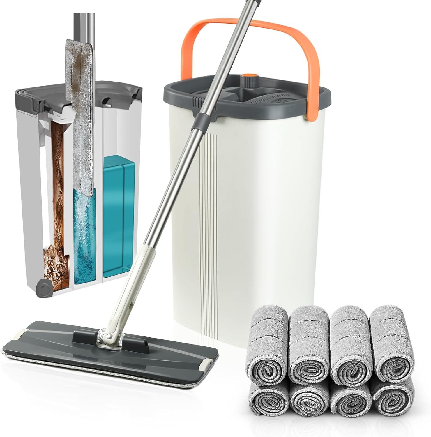 Flat Mop and Bucket with Wringer Set, Separates Dirty and Clean Water