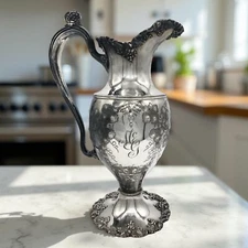 Antique Barbour Silver plate Co Repousse Ornate Large Water Pitcher Grape Floral