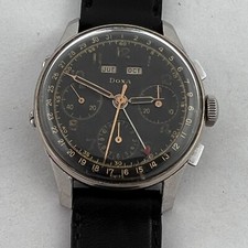 RARE VINTAGE DOXA BLACK DIAL  CHRONOGRAPH TRIPLE DATE CALENDAR MANUAL WIND 36MM