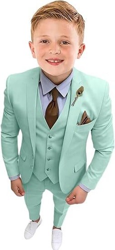 Boys Suits Formal 3 Pieces Wedding Ring Bearer Outfit Kids Tuxedo Suit Set - Picture 25 of 34