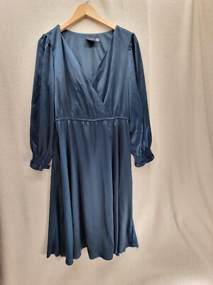 Just Taylor Satin Midi Faux Wrap V-neck Long Sleeves Dress Size-10