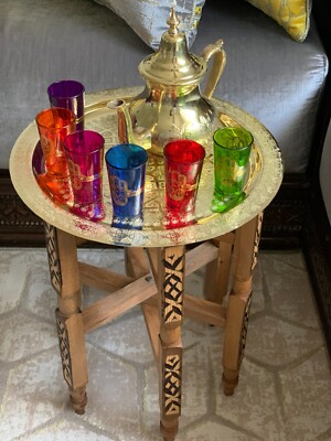 Handcrafted Brass and Wood Coffee Table Elegant Round Brass Side Table best gift