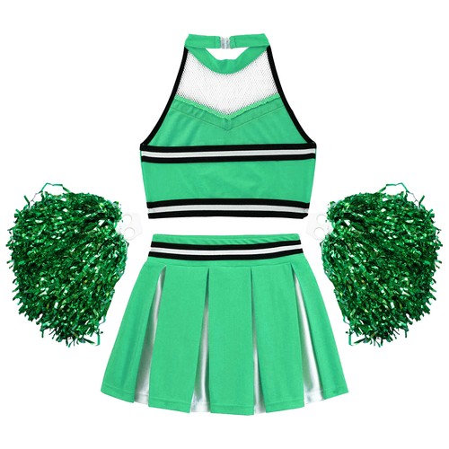 Kids Girls Cheerleading Uniform Crop Tops Pleated Skirt Flower Balls Dress - Picture 33 of 69