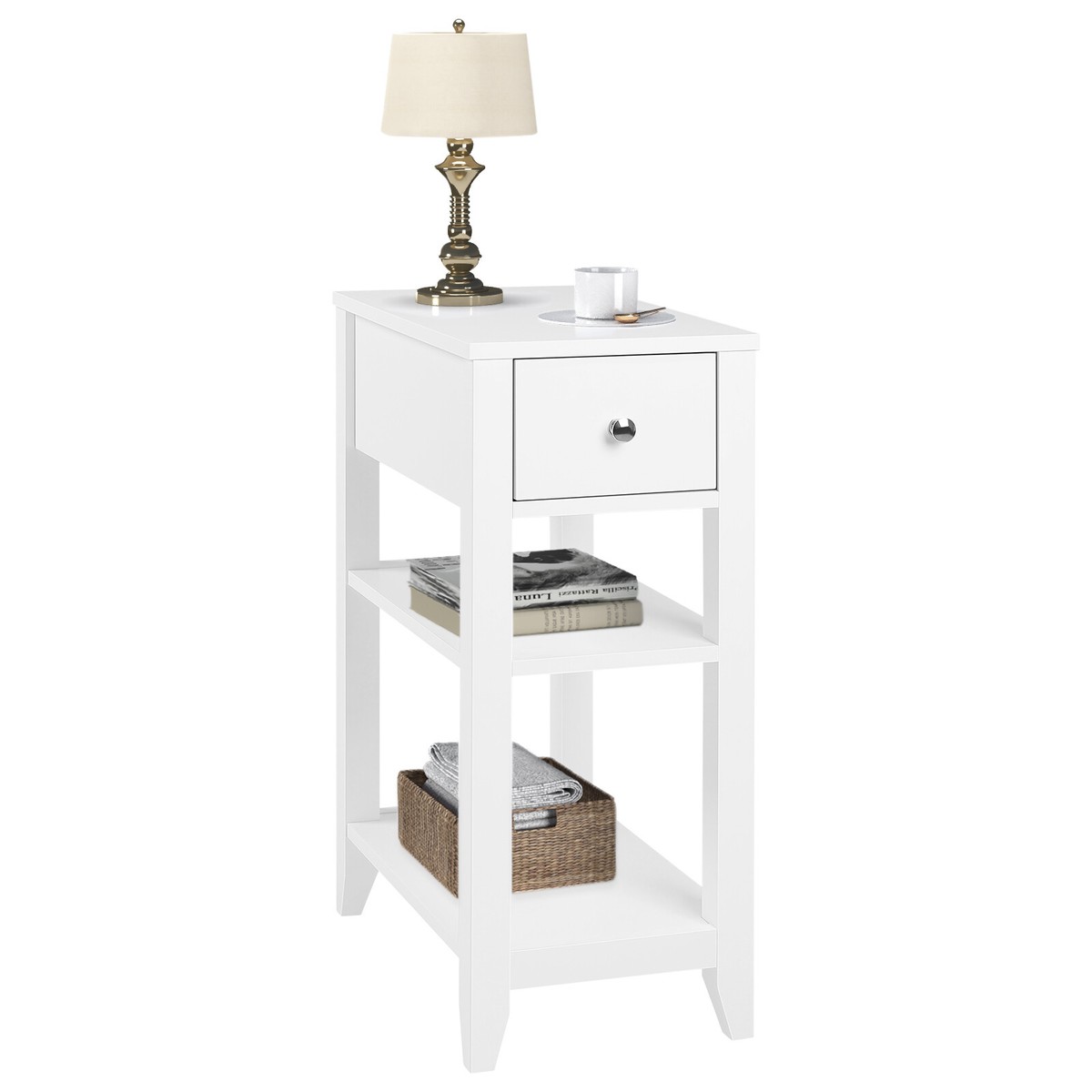 Set Di 2 Comodini Stretti WOLTU - Bianco, 30x30x60 Cm, Con Vano Aperto E Nascosto, In MDF - Foto 3