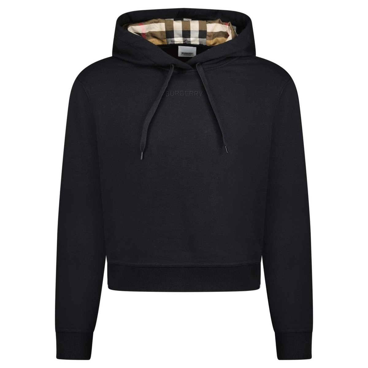 Burberry 'Talley' Embroidery Logo Check Hooded Sweatshirt Black