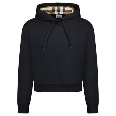 Burberry 'Talley' Embroidery Logo Check Hooded Sweatshirt Black UK