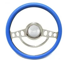 Billet & Blue Steering Wheel 14" for Ididit, Flaming River Column Hot Rod Street