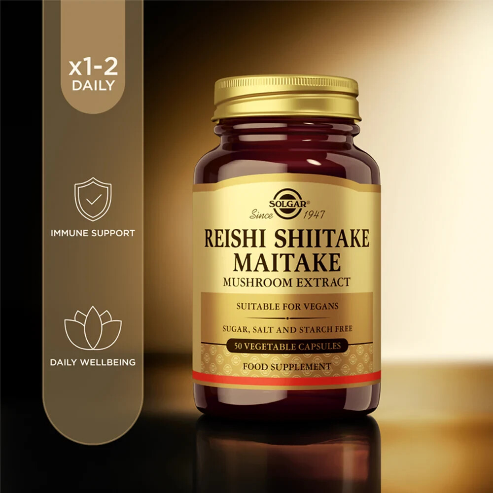 Solgar Reishi Shitake Maitake Mushroom Extract 50 Vegetable Capsules