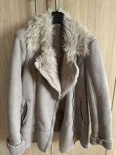Sheepskin Style Coat Mid Grey With Fur Very Warm Size 6