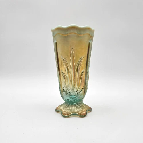 Fenton Opalescent Topaz Footed 7" Vase Rim Glows